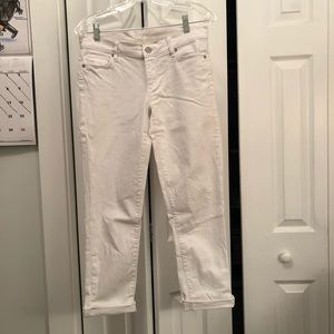 Loft modern cuff crop white jeans